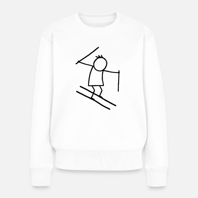 Skifahrer - Strichmännchen - Frauen Premium Bio Pullover - Weiß