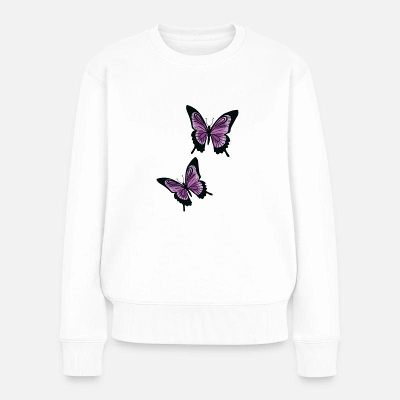 Lila / Flieder Schmetterlinge - Frauen Premium Bio Pullover - Weiß