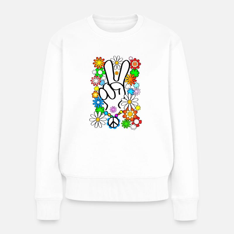 Flower Power & Peace 1 - Frauen Premium Bio Pullover - Weiß
