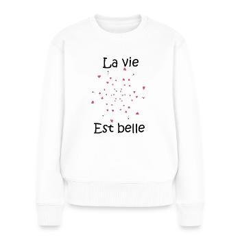 la vie est belle - Pull Premium bio Femme - blanc - Devant - Julia (174cm)