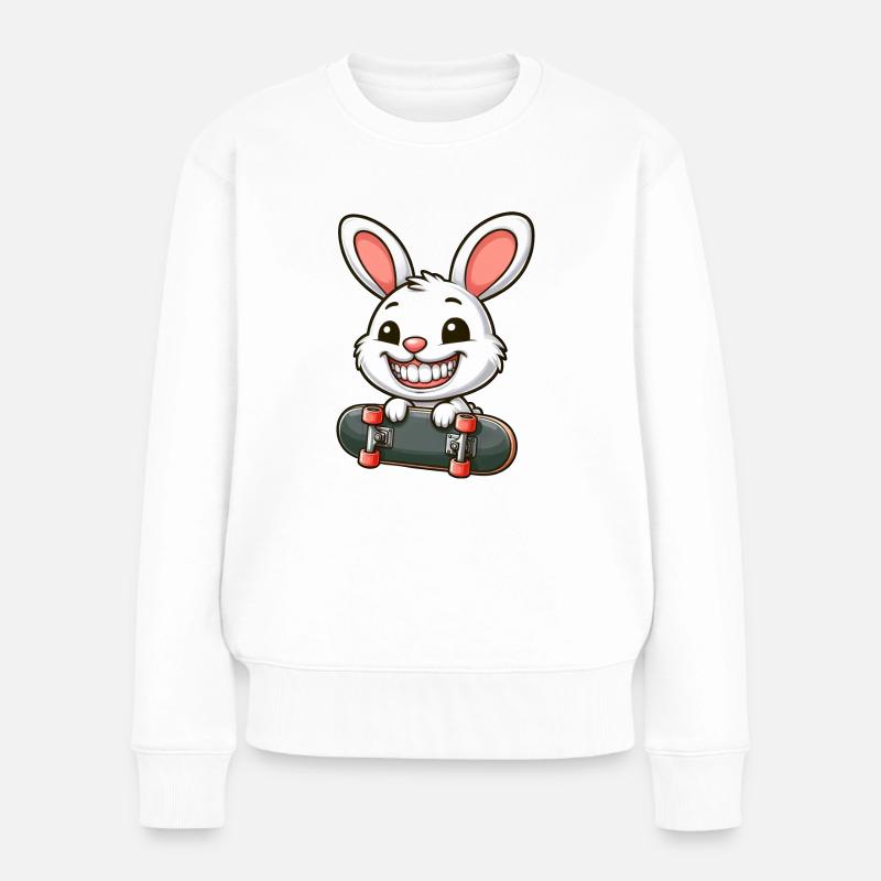 Mignon lapin blanc lapin planche à roulettes - Pull Premium bio Femme - blanc
