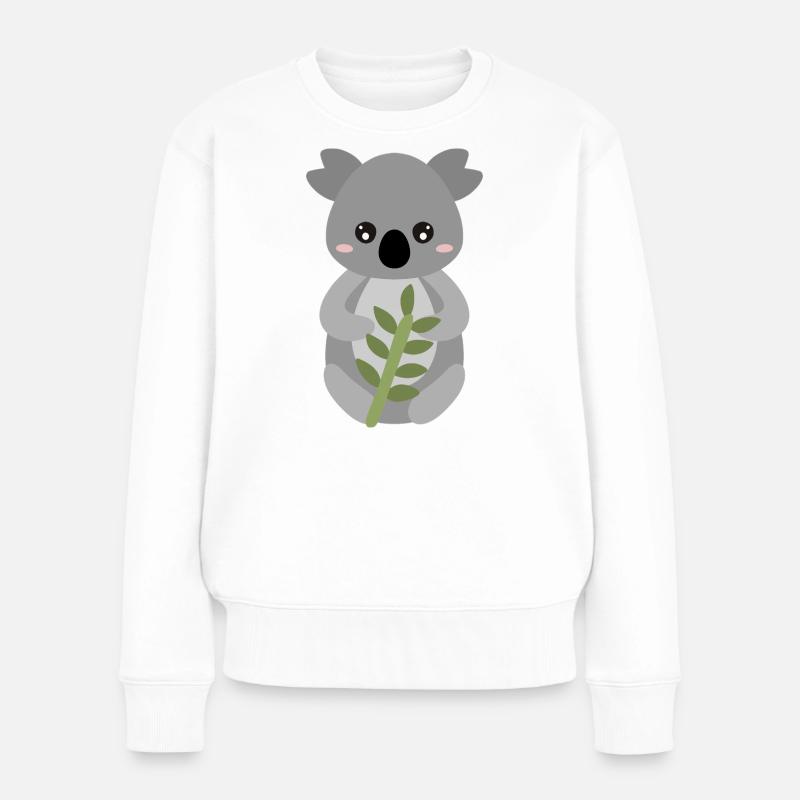 Koala mit Blattumarmung - Frauen Premium Bio Pullover - Weiß