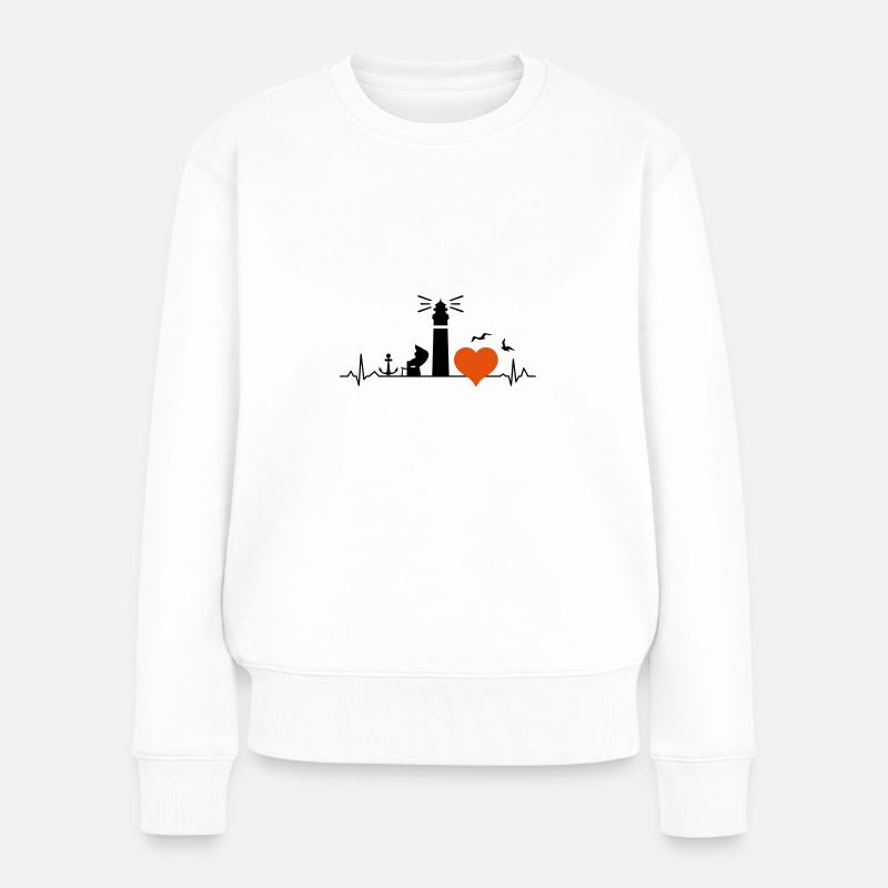 LEUCHTTURM Strandkorb Meer Küste Herz Liebe - Frauen Premium Bio Pullover - Weiß