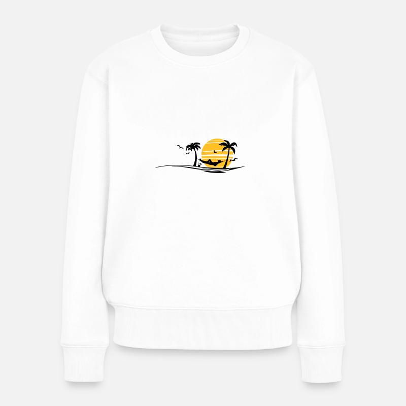 HÄNGEMATTE PALMEN Wasser Wellen Sonne - Frauen Premium Bio Pullover - Weiß