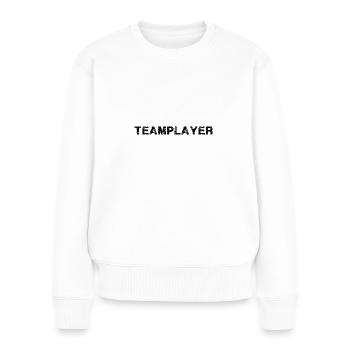 teamplayer,typo,schriftzug,schrift,schwarz - Frauen Premium Bio Pullover - Weiß - Vorne - Julia (174cm)