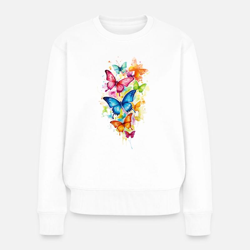 Schmetterlinge Bunt Farbenfroh Schön Kunst Natur - Frauen Premium Bio Pullover - Weiß