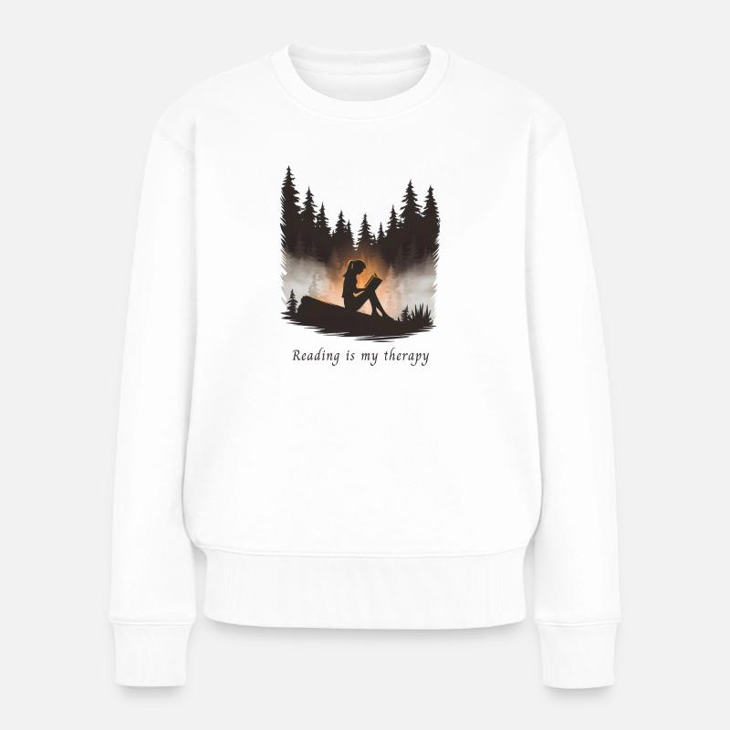 Reading is My Therapy – Bücher & Entspannung - Frauen Premium Bio Pullover - Weiß