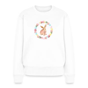 Cute rabbit with wreath of flowers + Easter eggs - Women's Premium Organic Jumper - white - Front - Julia (174cm)