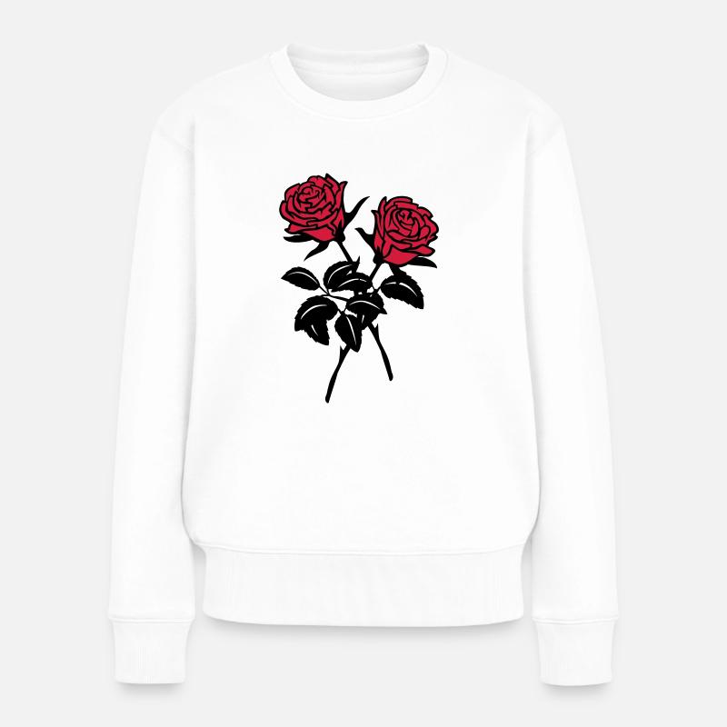 Rosen - Frauen Premium Bio Pullover - Weiß