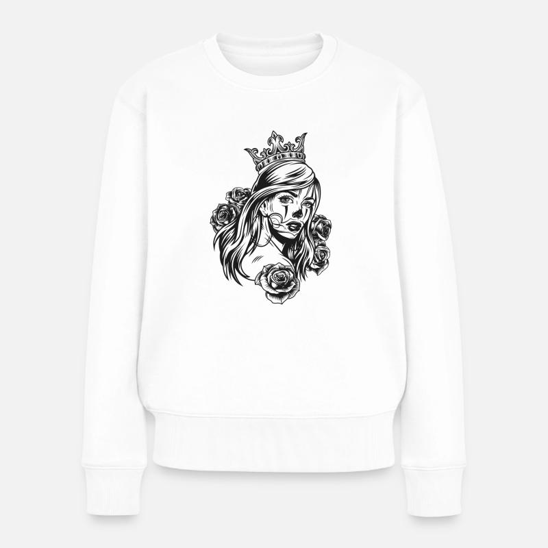 Queen Kopf (Partnermotiv) - Frauen Premium Bio Pullover - Weiß