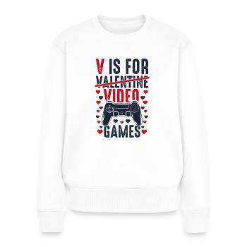 V steht für Video Spiele - Gamer Spruch lustig - Frauen Premium Bio Pullover - Weiß - Vorne - Julia (174cm)