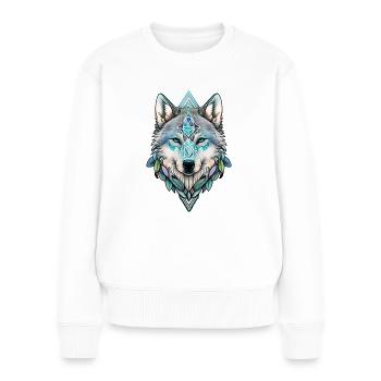 Loup Aquarelle Forêt Animal Faune Mandala - Pull Premium bio Femme - blanc - Devant - Julia (174cm)