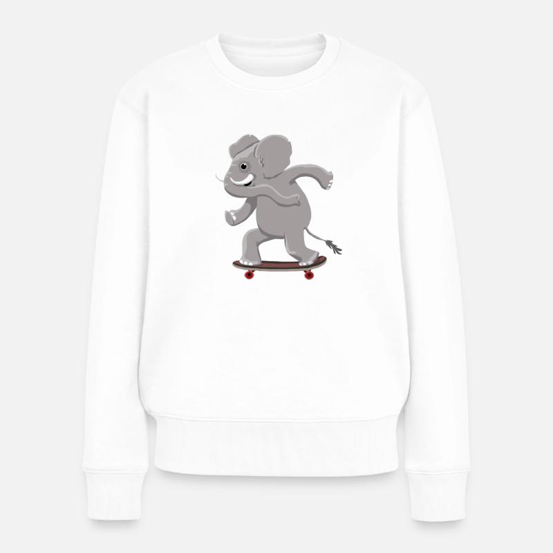 Elefant auf Skateboard - Frauen Premium Bio Pullover - Weiß