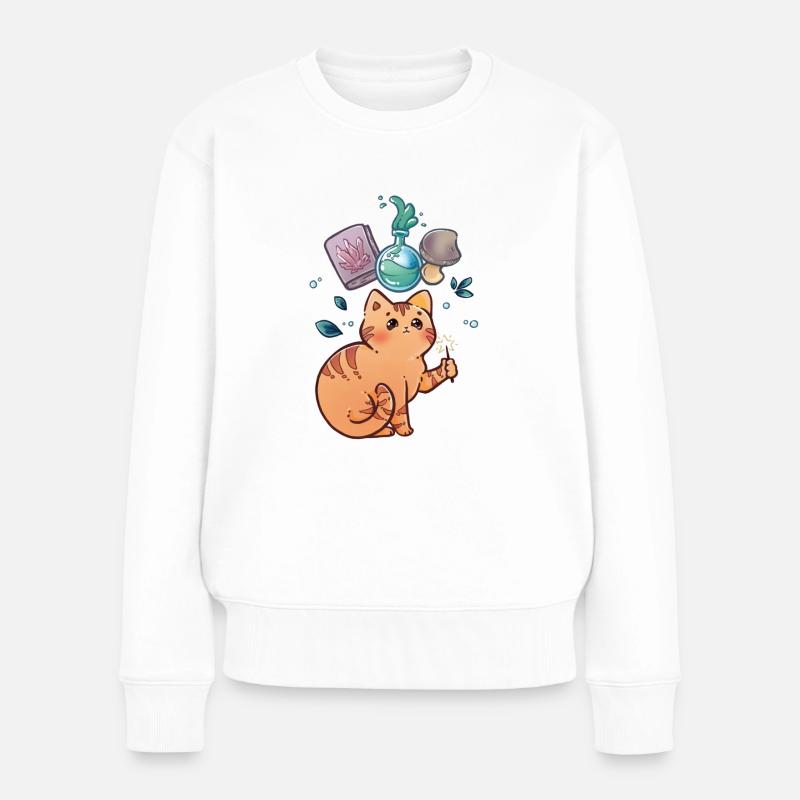 Kleine Magier Katze - Frauen Premium Bio Pullover - Weiß