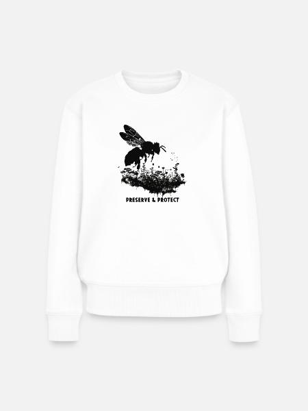 Preserve & Protect Biene Bienen Honigbienen Blumen - Frauen Premium Bio Pullover - Weiß