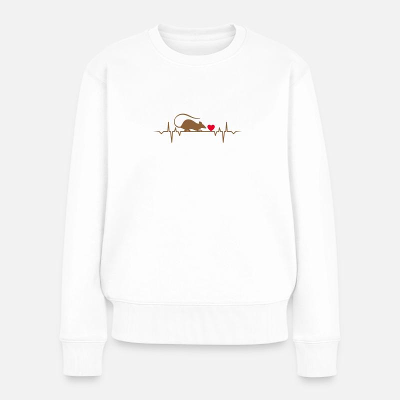 herzschlag heartbeat rats ein mädchen liebt ratte - Frauen Premium Bio Pullover - Weiß