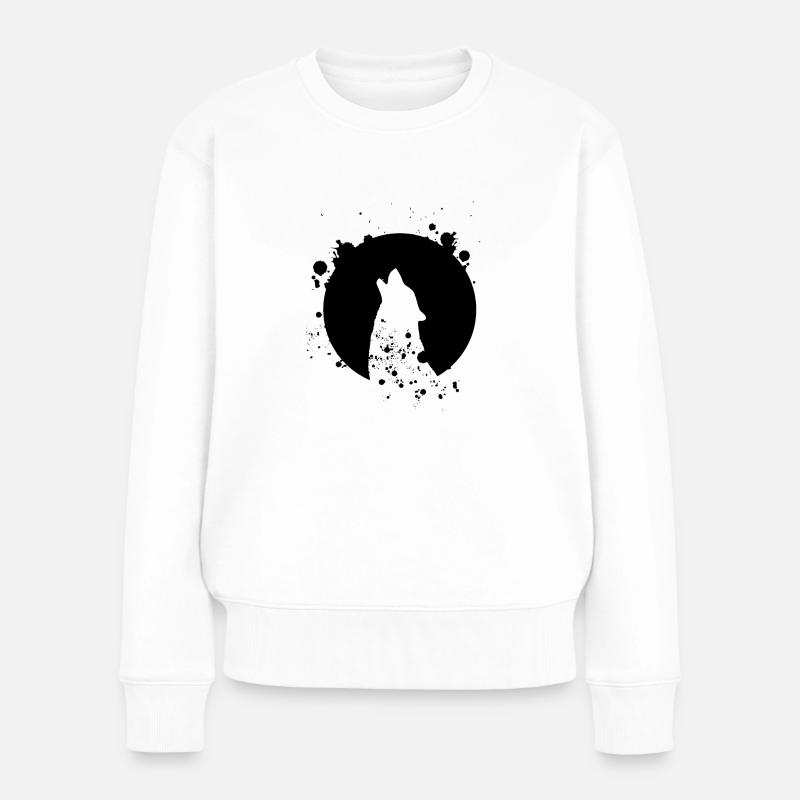 Wolf Herren Silhouette Tiermotiv Owo Germanen - Frauen Premium Bio Pullover - Weiß