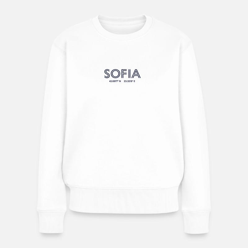 Bulgaria Stadt Koordinaten - Sofia - Frauen Premium Bio Pullover - Weiß