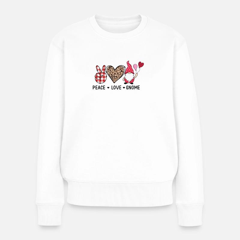 Gnome de jardin Peace Love Gnome - Pull Premium bio Femme - blanc