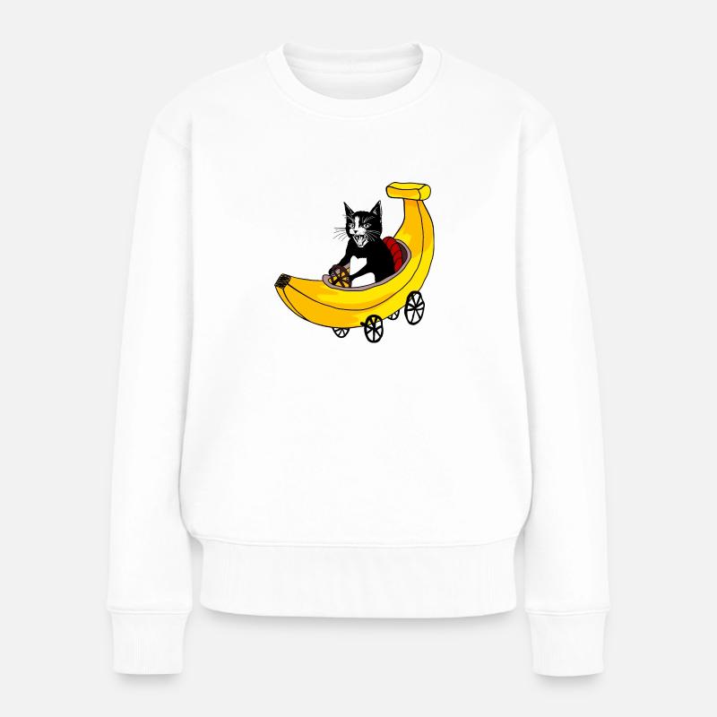 Schnelle Katze und Banane - Frauen Premium Bio Pullover - Weiß