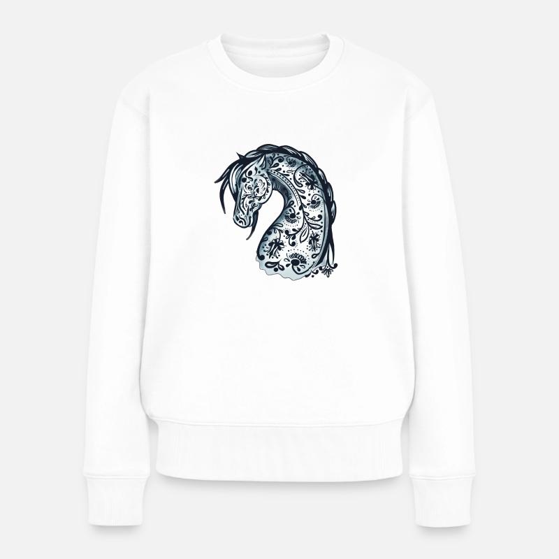 Pferdekopf blau - Frauen Premium Bio Pullover - Weiß