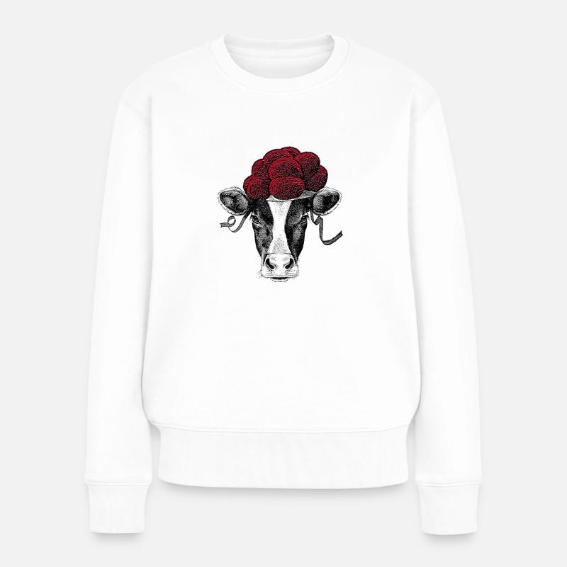 Schwarzwälder Kuh mit Bollenhut - Frauen Premium Bio Pullover - Weiß