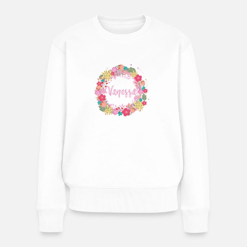 Vanessa,,blumen,blumenkranz,floral,illustration - Frauen Premium Bio Pullover - Weiß