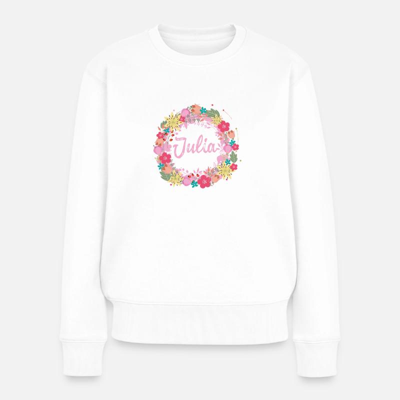 julia,blumen,blumenkranz,floral,illustration - Frauen Premium Bio Pullover - Weiß