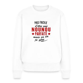 nounou parfaite / humour nourrice - Pull Premium bio Femme - blanc - Devant - Julia (174cm)