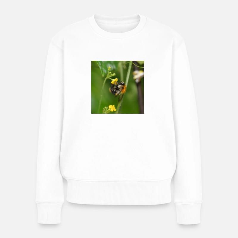Hummel auf gelber Blüte - Frauen Premium Bio Pullover - Weiß