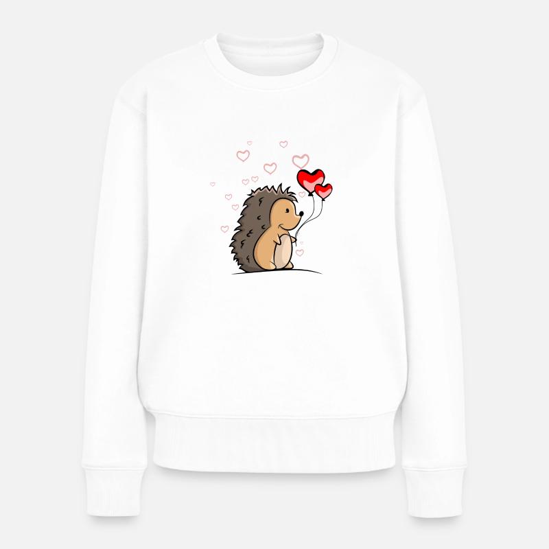 Igel mit Herz Luftballons - Frauen Premium Bio Pullover - Weiß