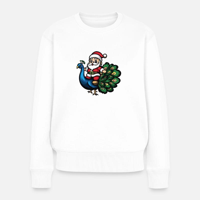 Oiseau Paon Père Noël Dessin animé - Pull Premium bio Femme - blanc