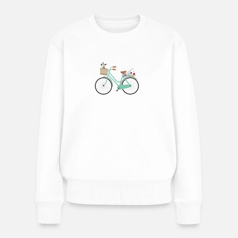 Fahrrad Hund Blumen - Frauen Premium Bio Pullover - Weiß
