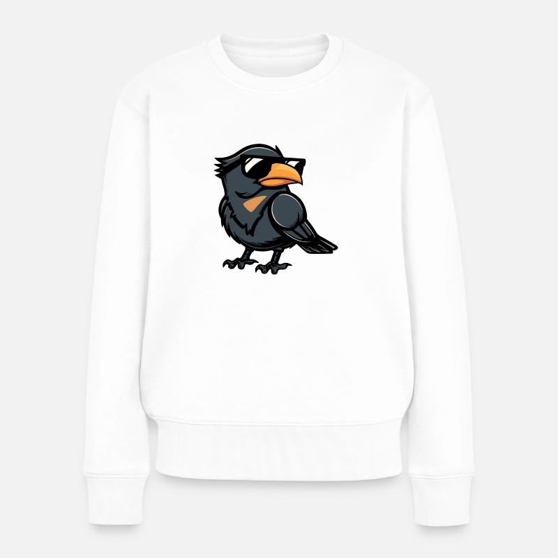Rabe Krähe Comic Cool - Frauen Premium Bio Pullover - Weiß