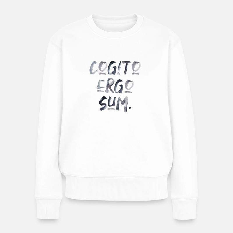 Ich denke also bin ich latein Sprache Schrift - Frauen Premium Bio Pullover - Weiß