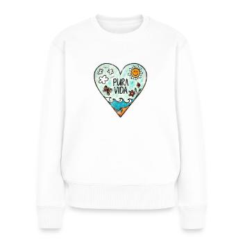 Meer Herz, Wellen, Sommer, Sonne, Strand, Urlaub - Frauen Premium Bio Pullover - Weiß - Vorne - Julia (174cm)
