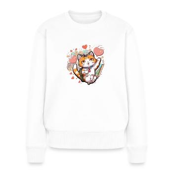 Funny cat love - Pull Premium bio Femme - blanc - Devant - Julia (174cm)