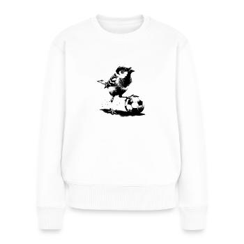 Ulmer Spatz spielt Fußball - Frauen Premium Bio Pullover - Weiß - Vorne - Julia (174cm)