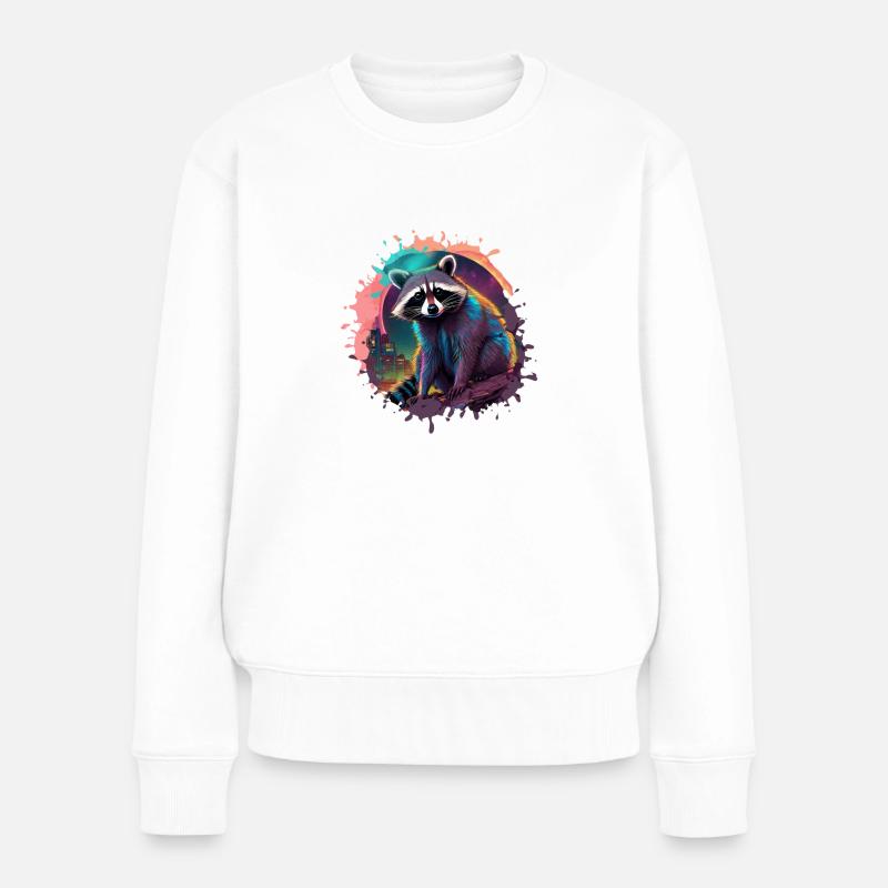 waschbär,comic,urban, Aquarell, bunt,stadt - Frauen Premium Bio Pullover - Weiß