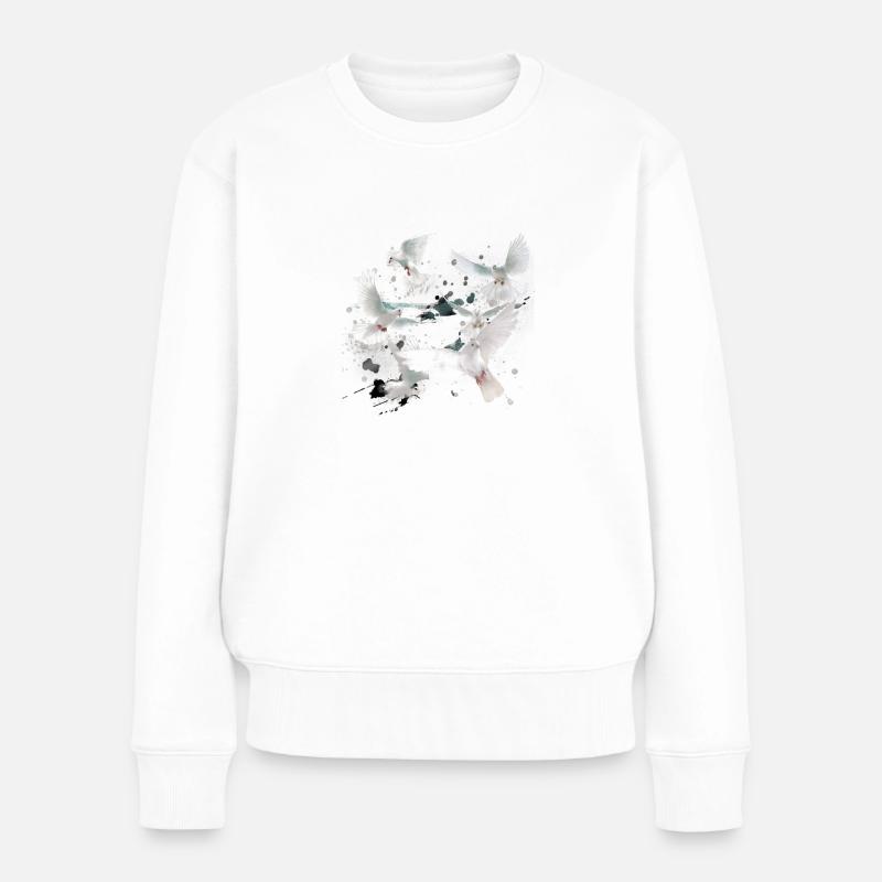 tauben,taube,vögel,vogelschwarm,weiss ,graffiti - Frauen Premium Bio Pullover - Weiß