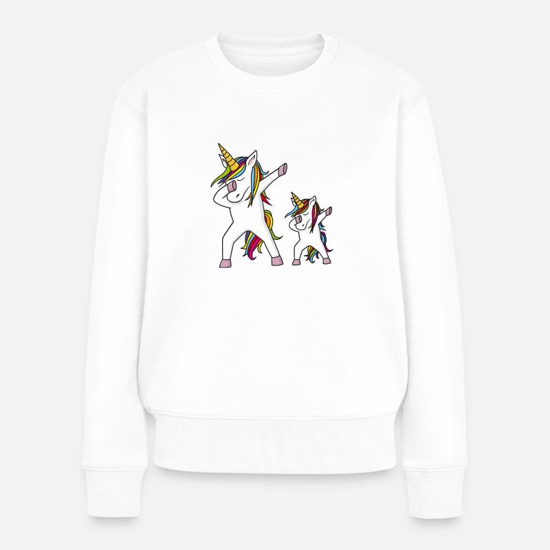 Einhörner Mutter und Kind Einhorn gross klein - Frauen Premium Bio Pullover - Weiß