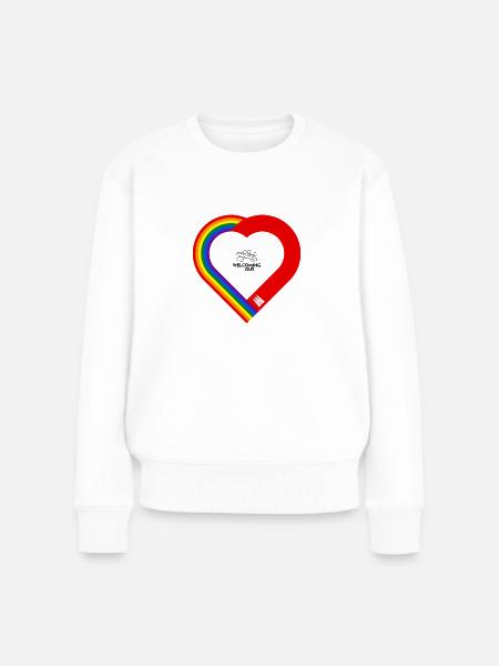 WELCOMING OUT Regenbogen/Hamburg-Herz - Frauen Premium Bio Pullover - Weiß