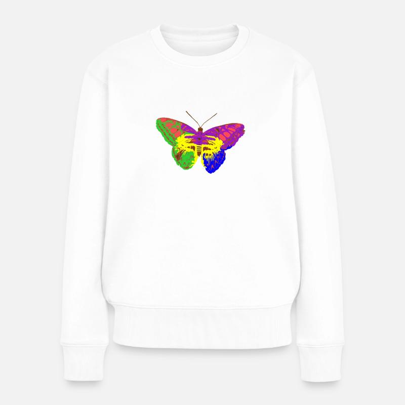 Regenbogen-Schmetterling - Frauen Premium Bio Pullover - Weiß