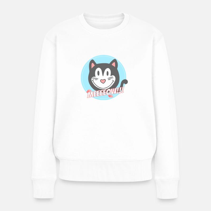 Katze, meow - Frauen Premium Bio Pullover - Weiß