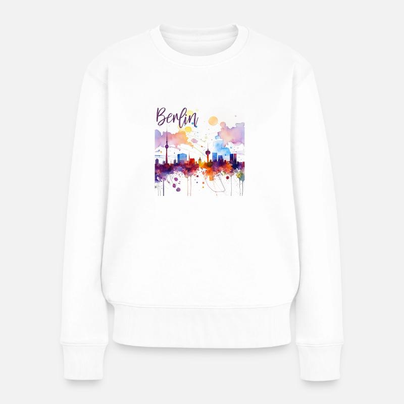 skyline berlin watercolor - Frauen Premium Bio Pullover - Weiß