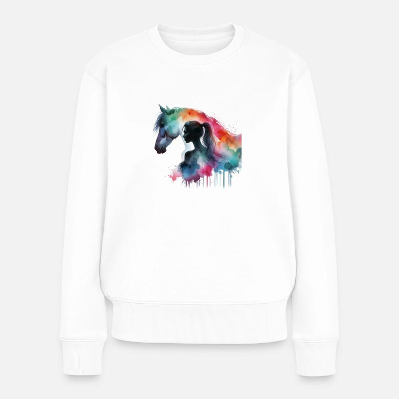 Frau mit Pferd aquarell - Frauen Premium Bio Pullover - Weiß