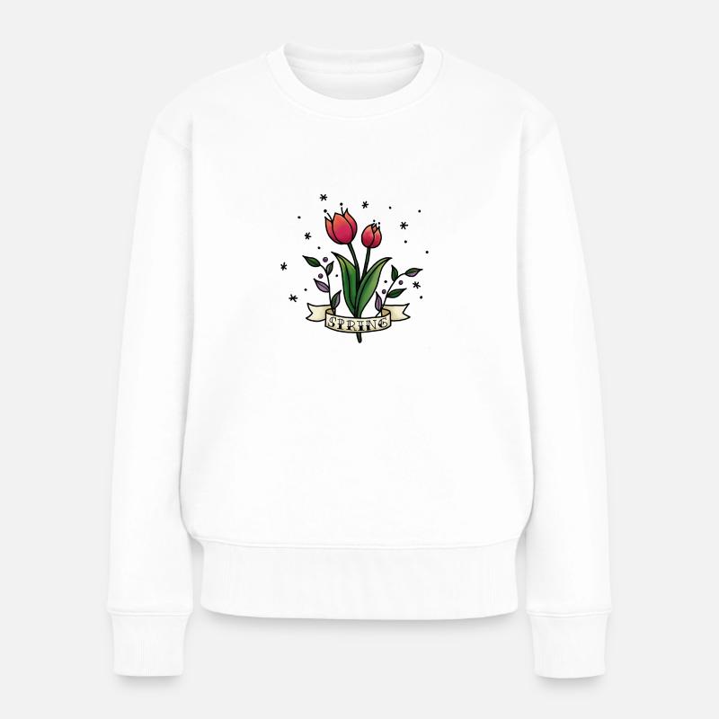 Tulipes de printemps. Tulipe rouge printanière. Printemps décontracté - Pull Premium bio Femme - blanc
