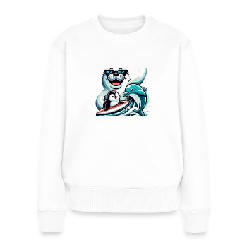 Lustige Tiere Seehund Delfin und Pinguin - Frauen Premium Bio Pullover - Weiß - Vorne - Julia (174cm)
