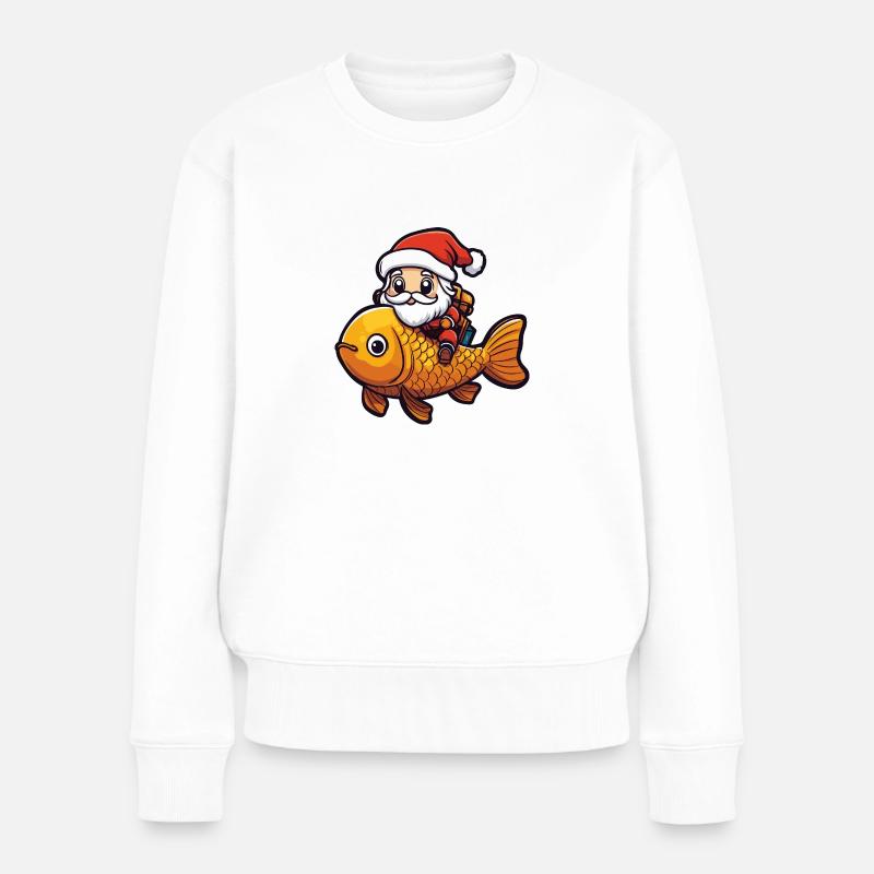 Poisson rouge Père Noël dessin animé - Pull Premium bio Femme - blanc