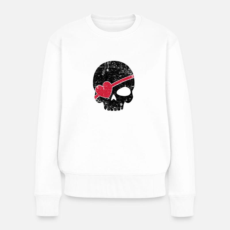 Pirat Augenklappe Liebe Herz Geschenk - Frauen Premium Bio Pullover - Weiß